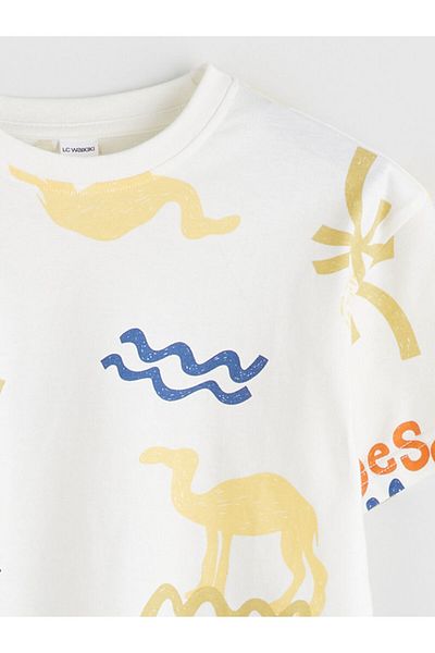 LC Waikiki Lcw Kids Beige Crew Neck Printed Boys T-Shirt S5Cl02Z1Nvy25