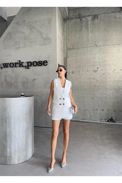 NOSTALJİX Linen Vest - Shorts Set - White