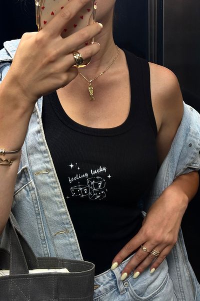 klovi Feeling Lucky Women's Ribbed Thick Strap Black Tank Top