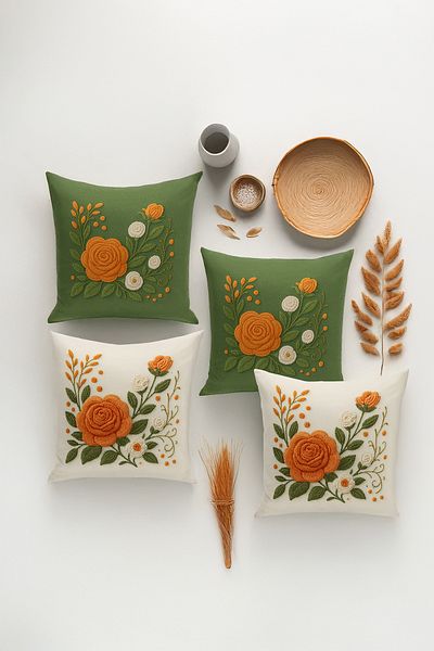 Bertille Home Set de 4 huse de pernă cu imprimare digitală dublă (aspect de broderie cu model de puncție)