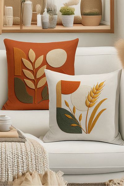Bertille Home Set de 4 huse de pernă cu imprimare digitală dublă (aspect de broderie cu model de puncție)