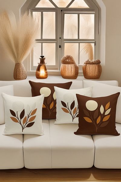 Bertille Home Set de 4 huse de pernă cu imprimare digitală dublă (aspect de broderie cu model de puncție)