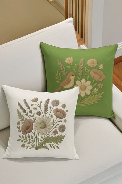Bertille Home Set de 4 huse de pernă cu imprimare digitală dublă (aspect de broderie cu model de puncție)