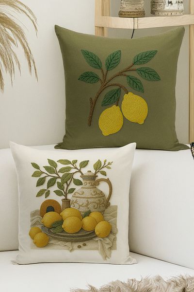 Bertille Home Set de 4 huse de pernă cu imprimare digitală dublă (aspect de broderie cu model de puncție)