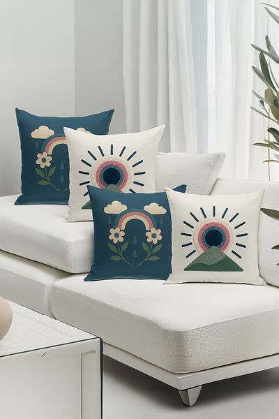 Bertille Home Set de 4 huse de pernă cu imprimare digitală dublă (aspect de broderie cu model de puncție)