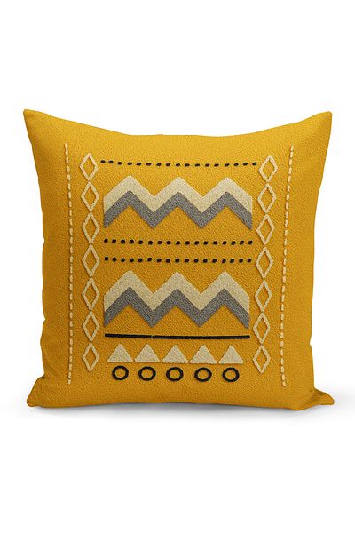 Bertille Home Double Side Digital Printed Throw Pillow Case (Punch/Punch Embroidery Pattern Look)