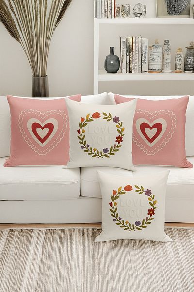 Bertille Home Set de 4 huse de pernă cu imprimare digitală dublă (aspect de broderie cu model de puncție)