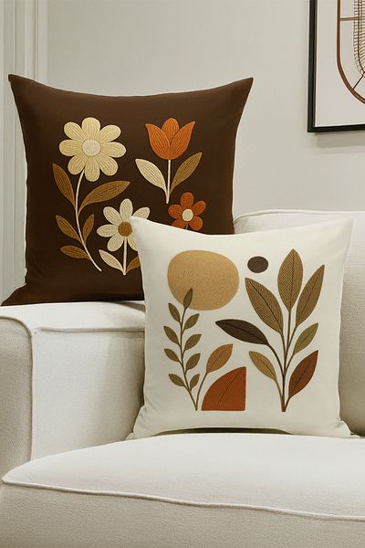 Bertille Home Set de 4 huse de pernă cu imprimare digitală dublă (aspect de broderie cu model de puncție)