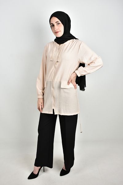 moda caddesi Hooded Zippered Hijab Cap Tunic
