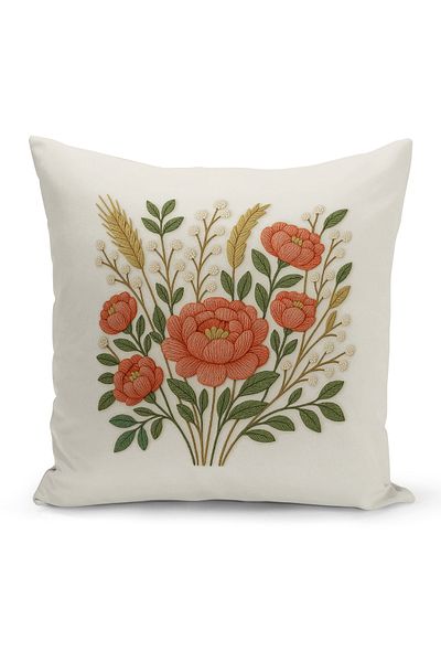 Bertille Home Double Side Digital Printed Throw Pillow Case (Punch/Punch Embroidery Pattern Look)