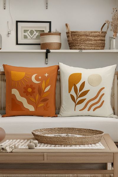 Bertille Home Set de 4 huse de pernă cu imprimare digitală dublă (aspect de broderie cu model de puncție)