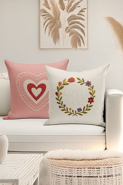 Bertille Home Set de 4 huse de pernă cu imprimare digitală dublă (aspect de broderie cu model de puncție)