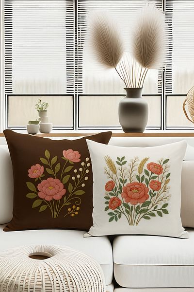 Bertille Home Set de 4 huse de pernă cu imprimare digitală dublă (aspect de broderie cu model de puncție)