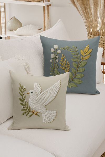 Bertille Home Set de 4 huse de pernă cu imprimare digitală dublă (aspect de broderie cu model de puncție)