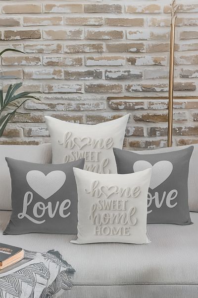 Bertille Home Set de 4 huse de pernă cu imprimare digitală dublă (aspect de broderie cu model de puncție)