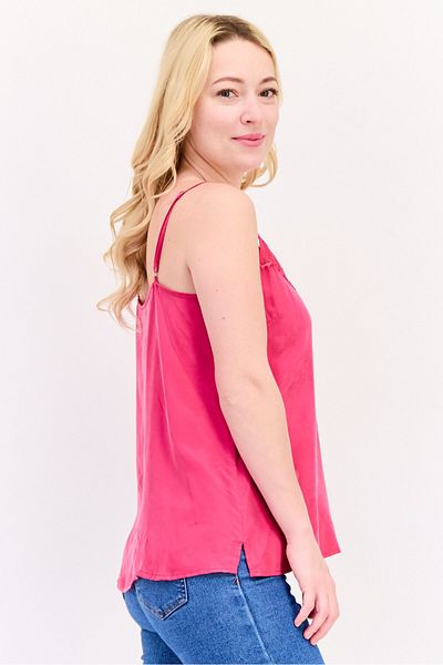 Salsa Women V-Neck Sleeveless Solid Top, Pink