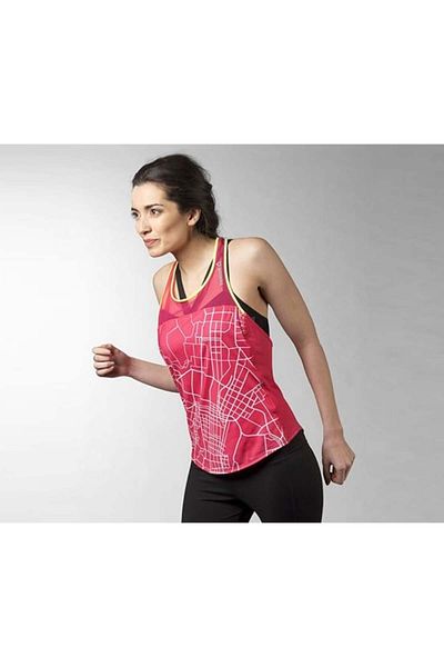 Reebok بلوزة نسائية للجري، لون وردي فاقع
