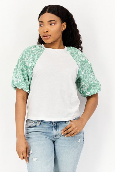 Maje Women Crew Neck Short Sleeves Textured Blouse, Multicolor