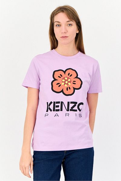 Kenzo Women Crew Neck Short Sleeves Graphic Print T-Shirts, Lavender