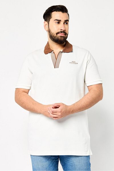 John Richmond Men Regular Fit Brand Logo Short Sleeves Polo Shirt, White