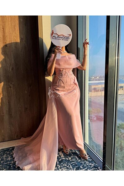 ALANOOD FASHION فستان سهرة بخامة اورجانزا وردي أنيق