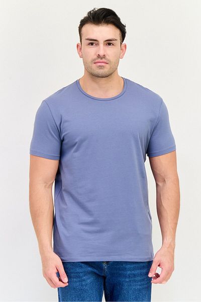 CELIO Men Crew Neck Short Sleeves Plain T-Shirt, Slate Blue