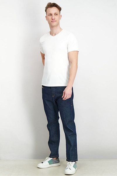 Diesel Men Straight Fit Wash Non-Stretchable Denim, Navy