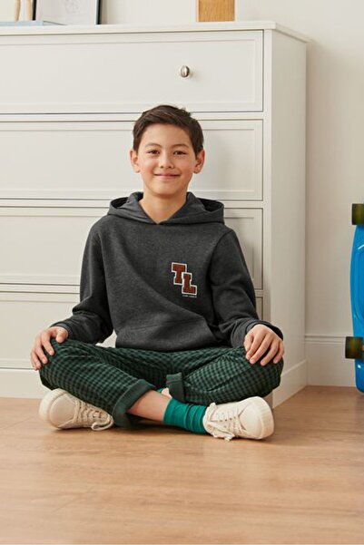 Tchibo سويت شيرت بغطاء رأس وأكمام طويلة للأطفال، رمادي