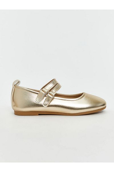 LC Waikiki Beige Shiny Leather Look Girls' Ballerinas
