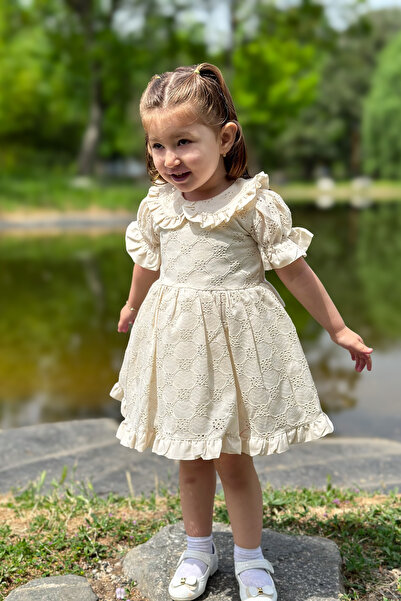 Baby Animals Kız Bebek Elbise Kız Çocuk Elbise Doğum Günü Parti Düğün Elbise Dantelli Kısa Kol Astarlı Elbise