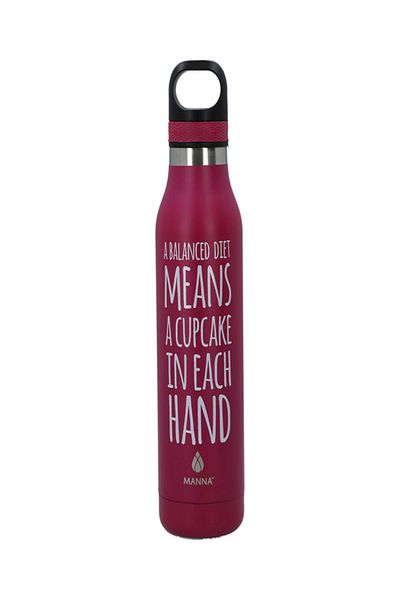 manna A Balanced Diet Means a Cupcake in Each Hand Printed Vacuum Insulated Water Bottle Maroon 709ml