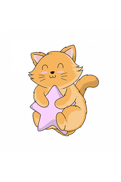 INOVATIX Set de 8 piese, autocolant Pisică cu o stea în brațe, INOVATIX®. 6 cm