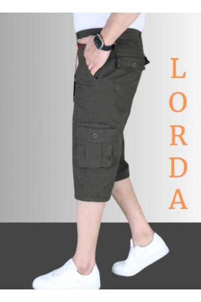 LORDA GİYİM Haki Чоловічі Slim Fit Капрі з еластаном Габардин/канавас Бермуди з кишенями для тата і сина