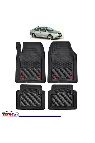 TEAMCAR Covorașe auto tip tavă compatibile cu Skoda Octavia II (2004–2013), negre, material durabil