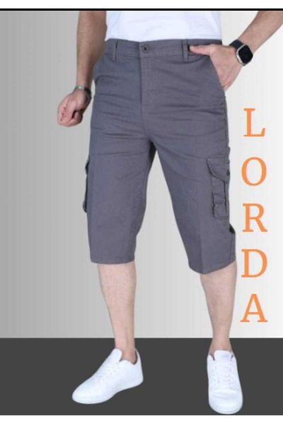 LORDA GİYİM Μαύρο ανδρικό Slim Fit Capri Lycra Gabardine/καμβάς Cargo Bermudas με τσέπες