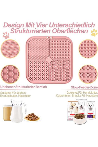 Lukito Set de 2 covorașe pentru hrănirea animalelor de companie LUKITO, silicon, roz/galben, 20 x 20 cm