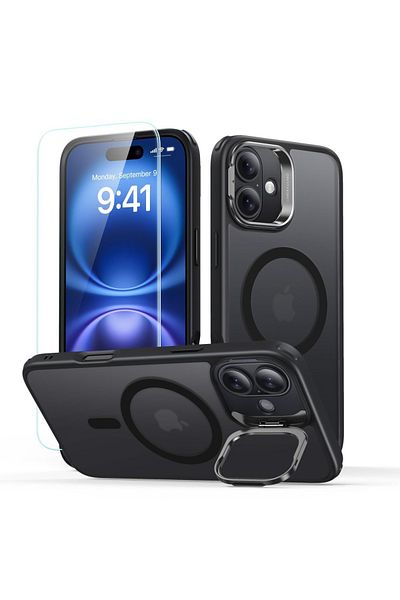 ESR Case for iPhone 16 + Foil - ESR Classic Hybrid HaloLock Kickstand - Frosted Black
