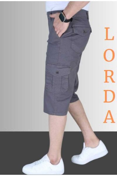 LORDA GİYİM Μαύρο ανδρικό Slim Fit Capri Lycra Gabardine/καμβάς Cargo Bermudas με τσέπες