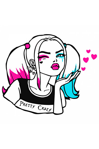 INOVATIX Set de 8 piese, autocolant Harley Quinn Pretty Crazy, INOVATIX®. 6 cm