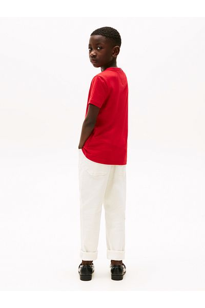 Tommy Hilfiger Boys Primary Red Multi-Flag Embroidery Crew Neck T-Shirt