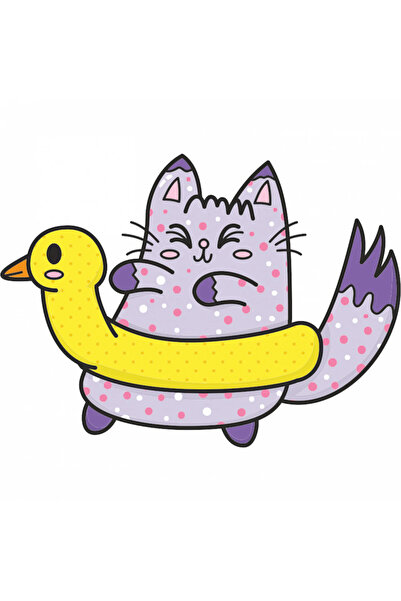 INOVATIX Set de 8 piese, autocolant pisică cu rățușcă, INOVATIX®. 6 cm