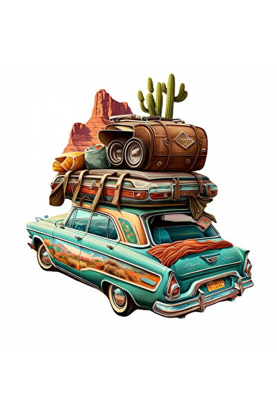 INOVATIX Set de 8 piese, autocolant Mașină de epocă încărcată cu bagaje, INOV...