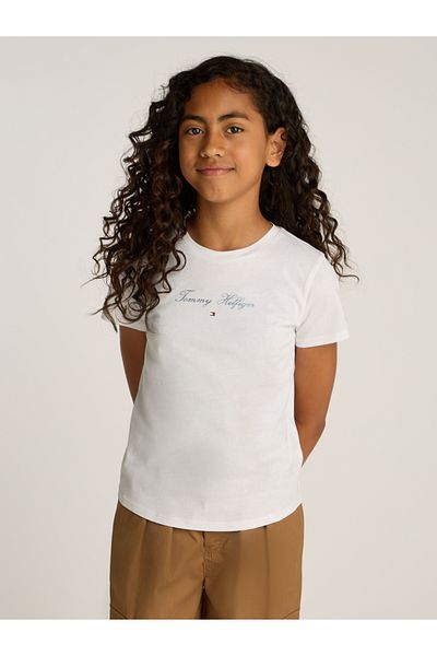 Tommy Hilfiger Girls White Logo Crew Neck T-Shirt