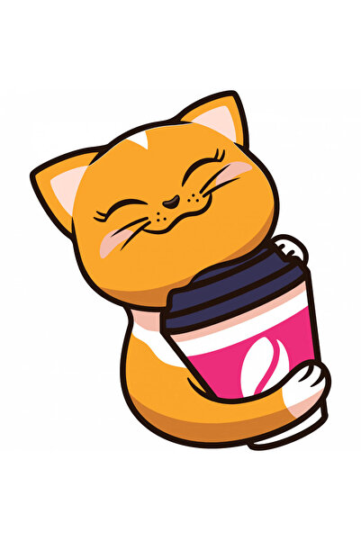 INOVATIX Σετ 8 τεμαχίων, Αυτοκόλλητο γάτας με καφέ, INOVATIX®. 6 εκ.