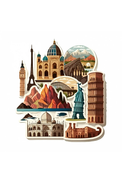 INOVATIX Set de 8 autocolante magnetice de călătorie cu simboluri ale orașulu...