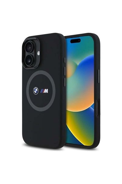 BMW Case for iPhone 16 - BMW Hardcase M Silicone Printed Ring MagSafe (BMHMP16S23SROK) - Black