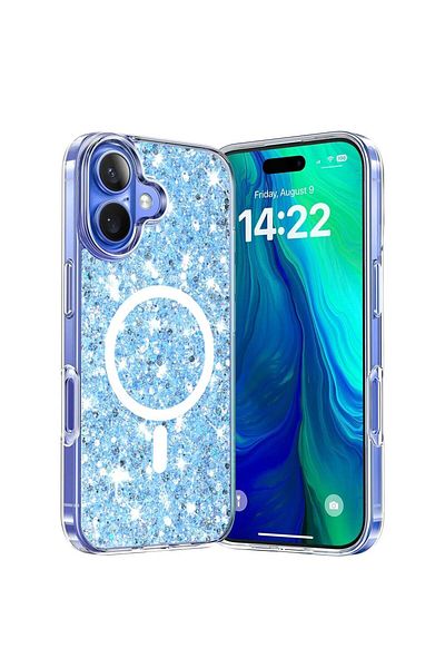 Techsuit Case for iPhone 16 - Techsuit Sparkly Glitter MagSafe - Blue