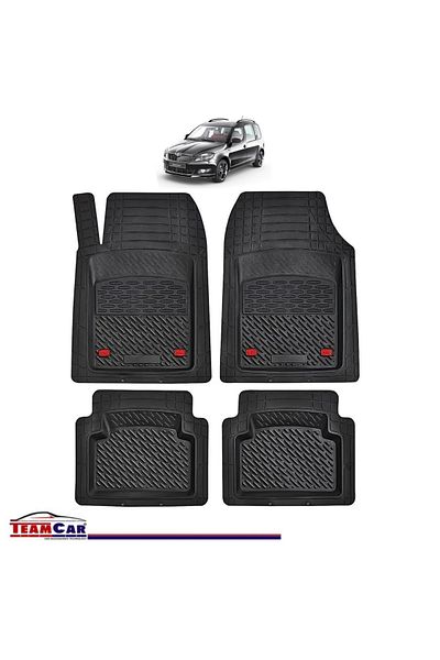 TEAMCAR ® Car Mats Tray Type Compatible with Skoda Roomster I (2006–2015) Black Durable Material