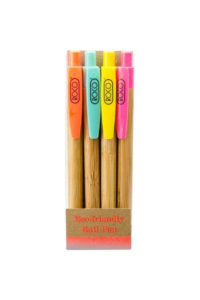 Roco Eco-friendly Bamboo Rollerball Pen – Black Ink, Medium Ballpoint, 4 Pieces