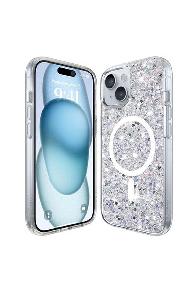 Techsuit Case for iPhone 15 - Techsuit Sparkly Glitter MagSafe - White